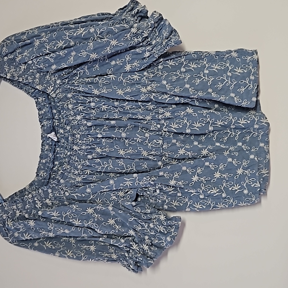 Women’s Blue Embroidered Peasant Top